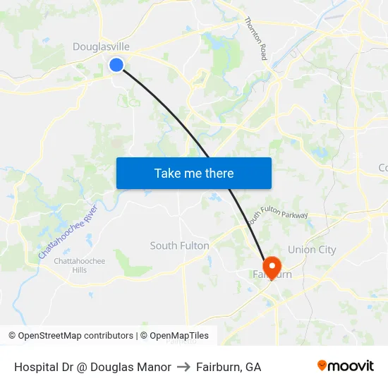 Hospital Dr @ Douglas Manor Ib to Fairburn, GA map