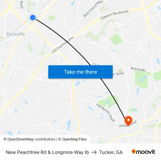 New Peachtree Rd & Longmire Way Ib to Tucker, GA map