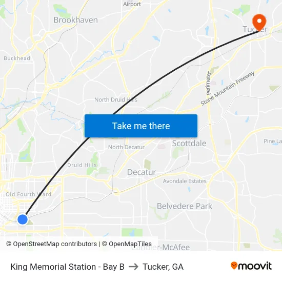 King Memorial Station - Bay B to Tucker, GA map