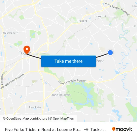 Five Forks Trickum Road at Lucerne Road to Tucker, GA map