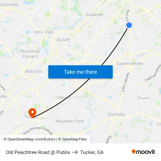 Old Peachtree Road @ Publix to Tucker, GA map