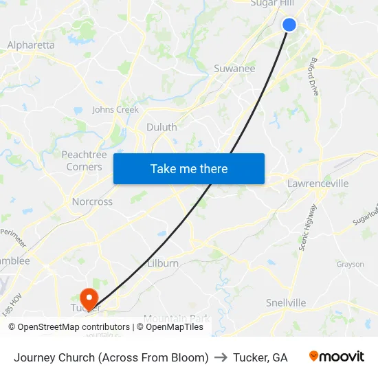 Journey Church (Across From Bloom) to Tucker, GA map