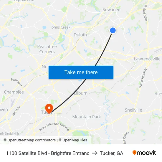 1100 Satellite Blvd - Brightfire Entranc to Tucker, GA map