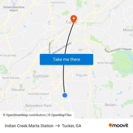Indian Creek Marta Station to Tucker, GA map