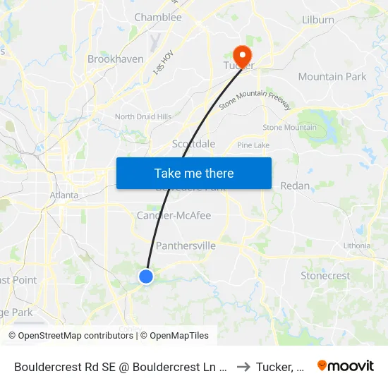 Bouldercrest Rd SE @ Bouldercrest Ln SE to Tucker, GA map