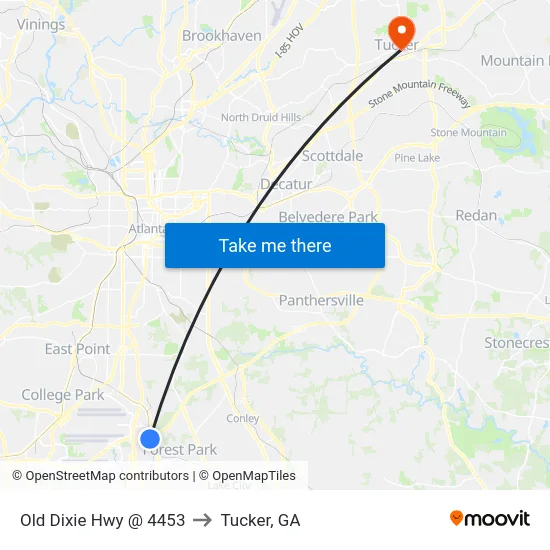 Old Dixie Hwy @ 4453 to Tucker, GA map