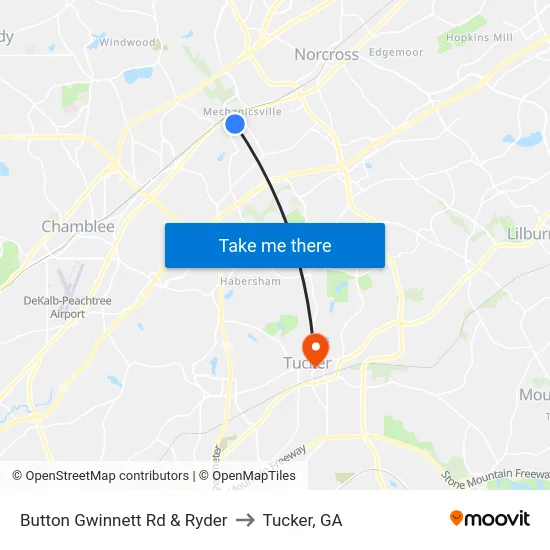 Button Gwinnett Rd & Ryder to Tucker, GA map