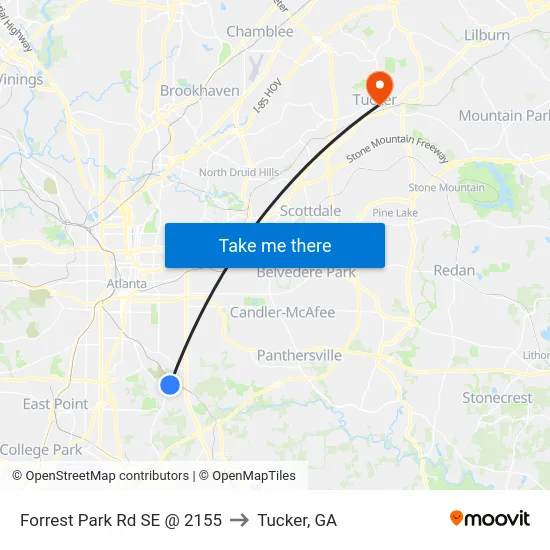 Forrest Park Rd SE @ 2155 to Tucker, GA map