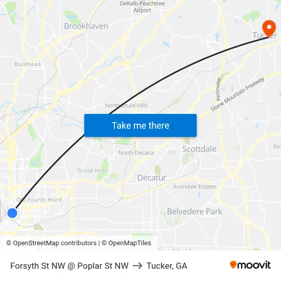 Forsyth St NW @ Poplar St NW to Tucker, GA map