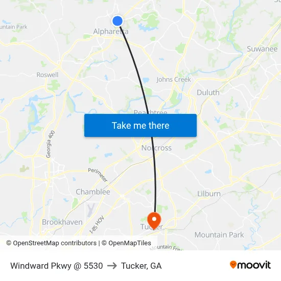 Windward Pkwy @ 5530 to Tucker, GA map