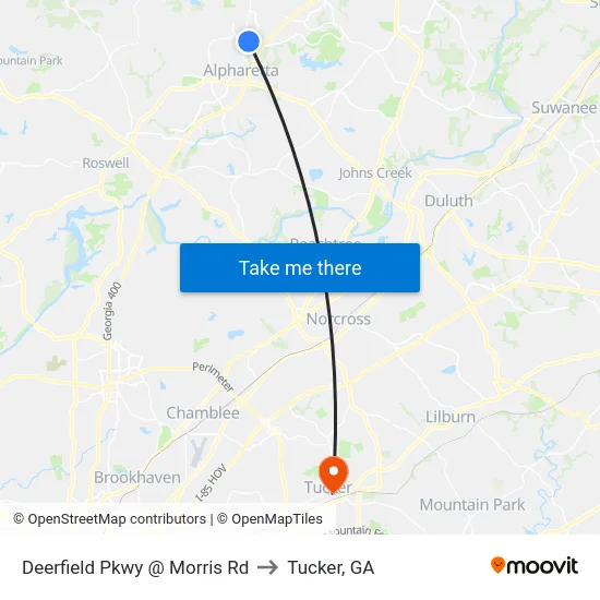 Deerfield Pkwy @ Morris Rd to Tucker, GA map