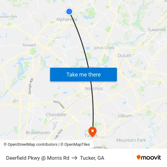 Deerfield Pkwy @ Morris Rd to Tucker, GA map