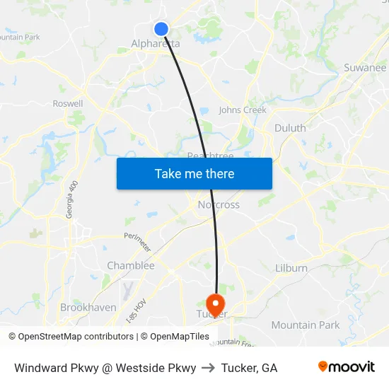 Windward Pkwy @ Westside Pkwy to Tucker, GA map