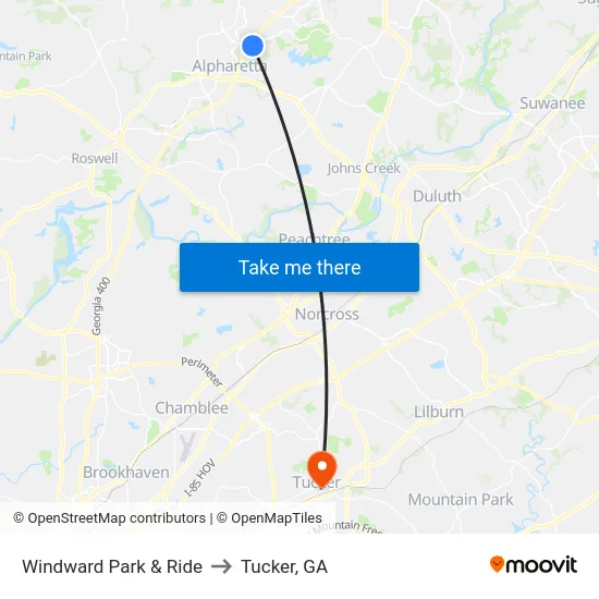Windward Park & Ride to Tucker, GA map