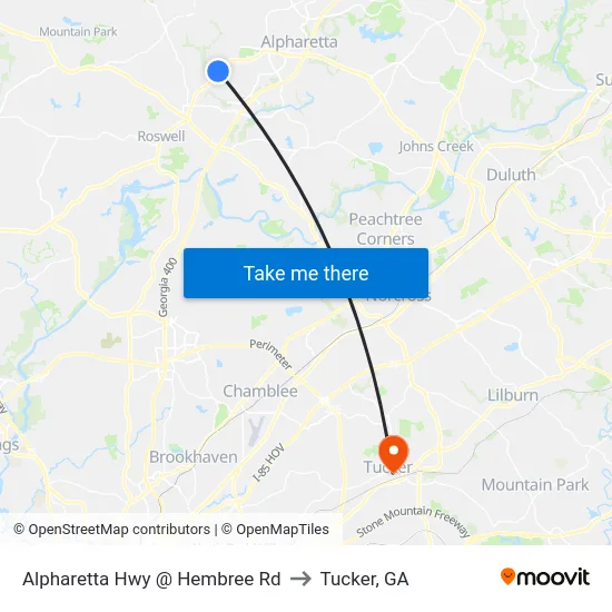 Alpharetta Hwy @ Hembree Rd to Tucker, GA map