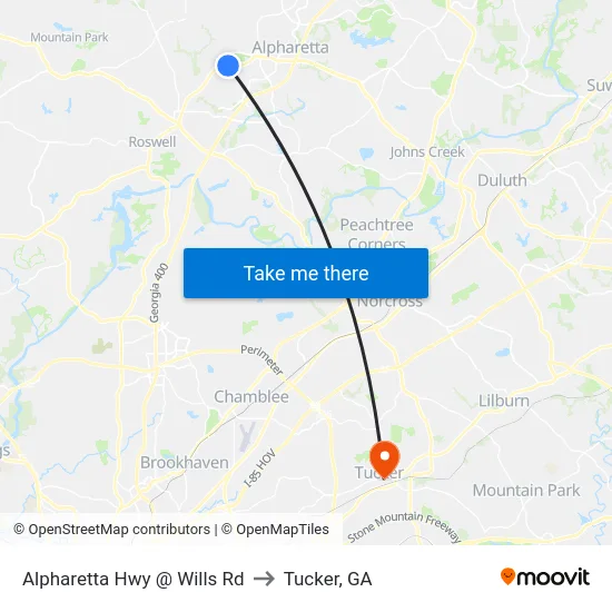 Alpharetta Hwy @ Wills Rd to Tucker, GA map