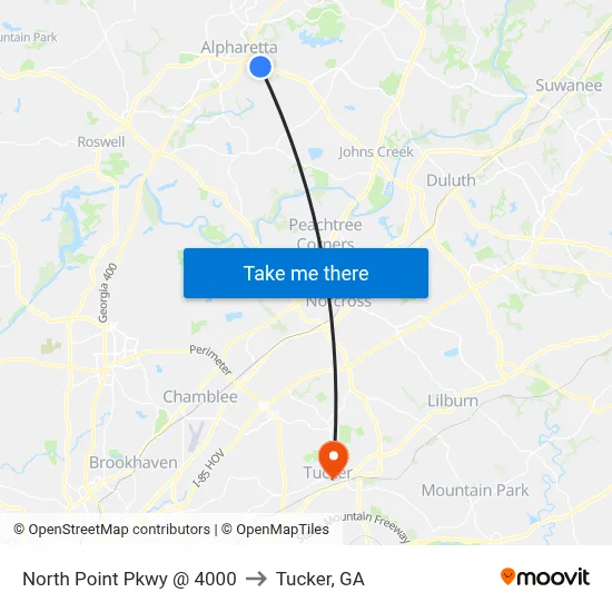 North Point Pkwy @ 4000 to Tucker, GA map