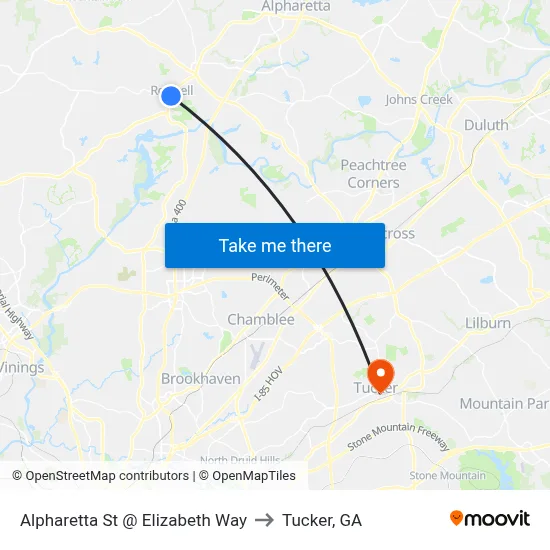 Alpharetta St @ Elizabeth Way to Tucker, GA map