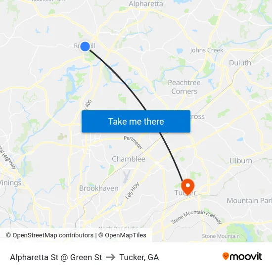 Alpharetta St @ Green St to Tucker, GA map