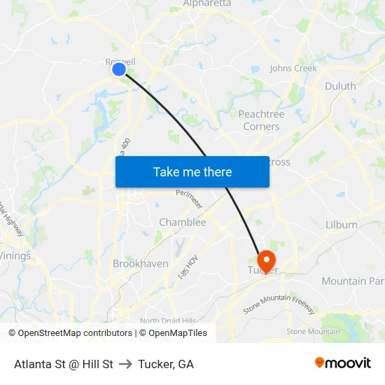 Atlanta St @ Hill St to Tucker, GA map