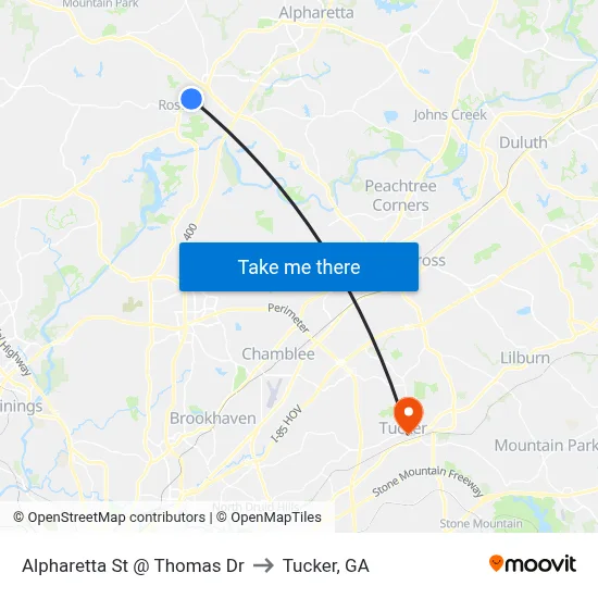 Alpharetta St @ Thomas Dr to Tucker, GA map