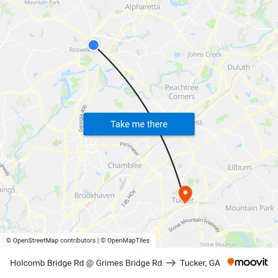 Holcomb Bridge Rd @ Grimes Bridge Rd to Tucker, GA map