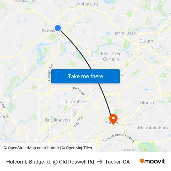 Holcomb Bridge Rd @ Old Roswell Rd to Tucker, GA map