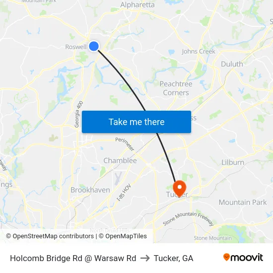 Holcomb Bridge Rd @ Warsaw Rd to Tucker, GA map