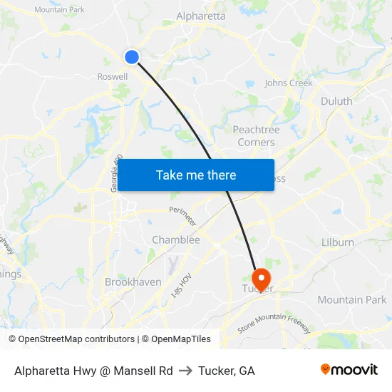 Alpharetta Hwy @ Mansell Rd to Tucker, GA map