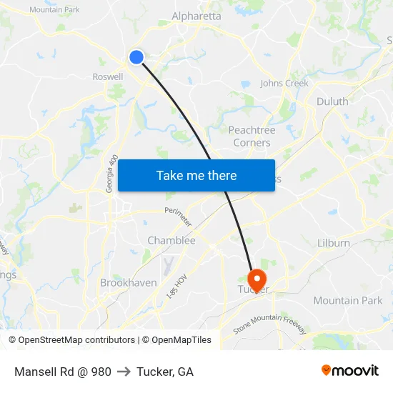 Mansell Rd @ 980 to Tucker, GA map
