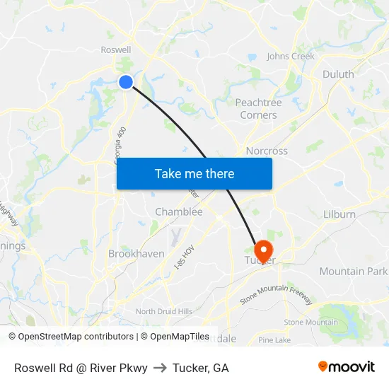 Roswell Rd @ River Pkwy to Tucker, GA map