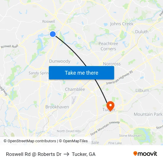 Roswell Rd @ Roberts Dr to Tucker, GA map
