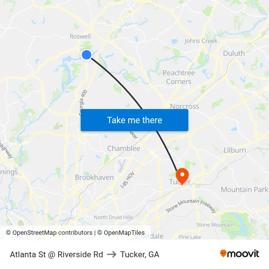 Atlanta St @ Riverside Rd to Tucker, GA map