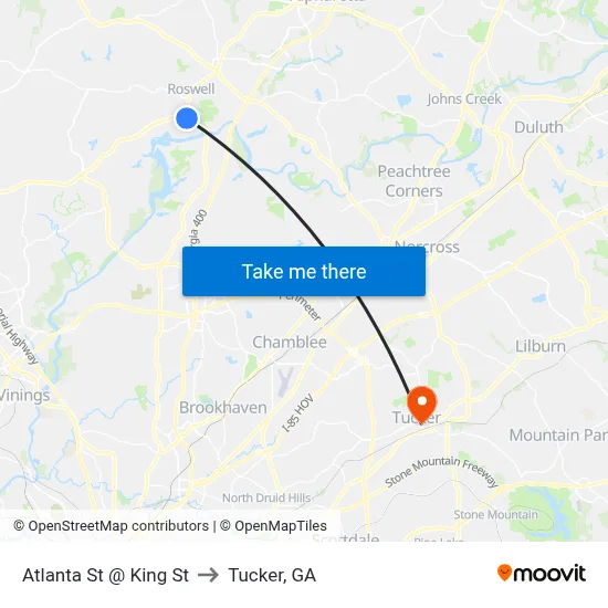 Atlanta St @ King St to Tucker, GA map