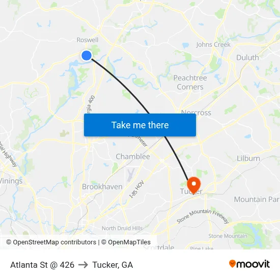Atlanta St @ 426 to Tucker, GA map