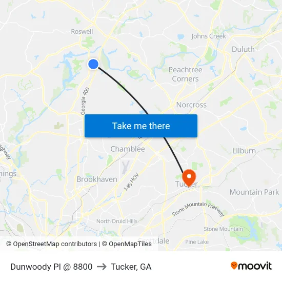 Dunwoody Pl @ 8800 to Tucker, GA map