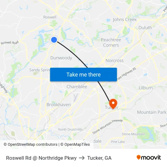 Roswell Rd @ Northridge Pkwy to Tucker, GA map