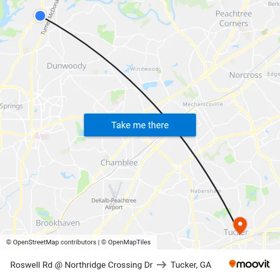 Roswell Rd @ Northridge Crossing Dr to Tucker, GA map