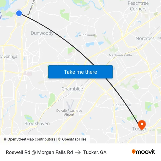 Roswell Rd @ Morgan Falls Rd to Tucker, GA map