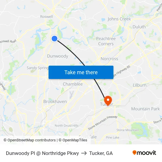 Dunwoody Pl @ Northridge Pkwy to Tucker, GA map
