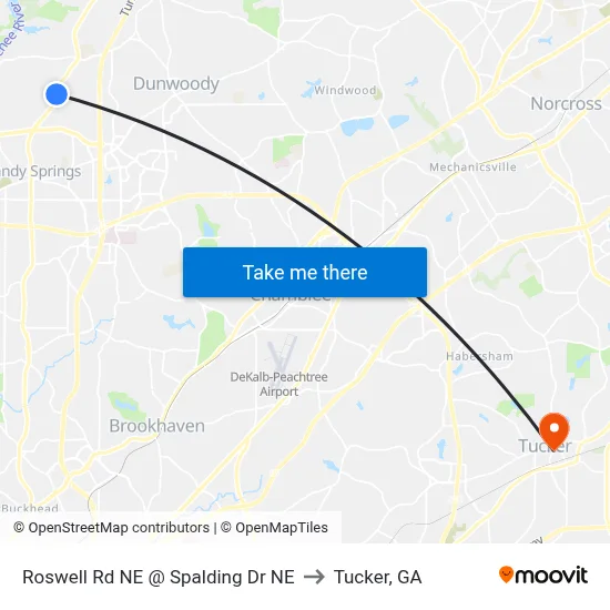 Roswell Rd NE @ Spalding Dr NE to Tucker, GA map