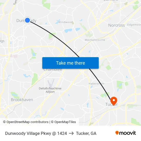 Dunwoody Village Pkwy @ 1424 to Tucker, GA map