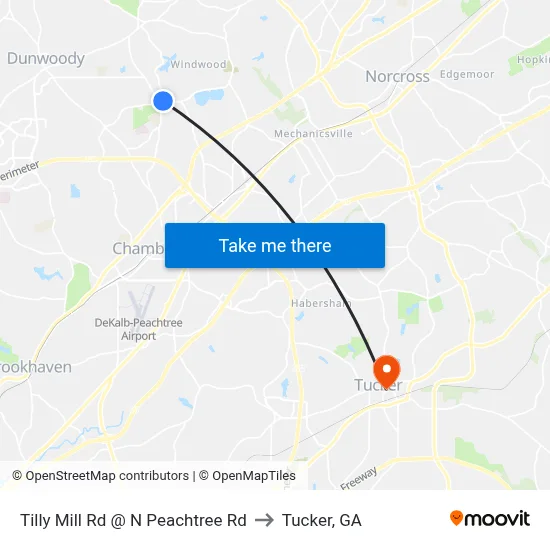 Tilly Mill Rd @ N Peachtree Rd to Tucker, GA map