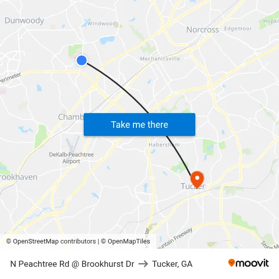 N Peachtree Rd @ Brookhurst Dr to Tucker, GA map