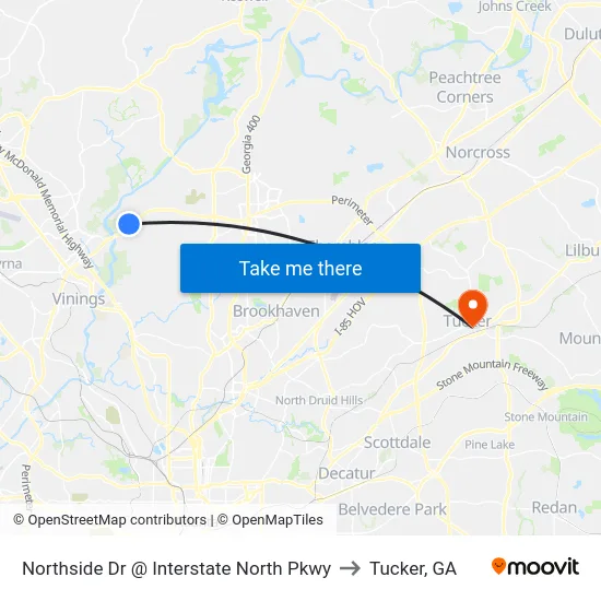 Northside Dr @ Interstate North Pkwy to Tucker, GA map