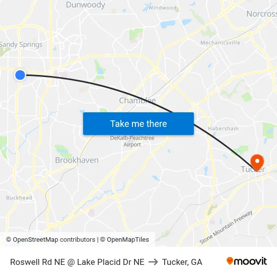 Roswell Rd NE @ Lake Placid Dr NE to Tucker, GA map
