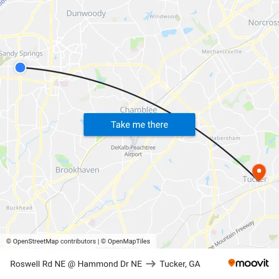 Roswell Rd NE @ Hammond Dr NE to Tucker, GA map