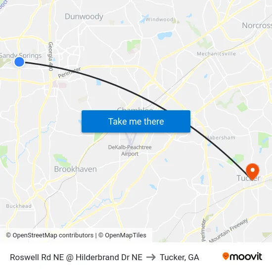 Roswell Rd NE @ Hilderbrand Dr NE to Tucker, GA map