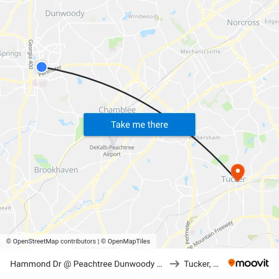 Hammond Dr @ Peachtree Dunwoody Rd to Tucker, GA map