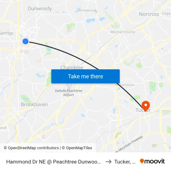 Hammond Dr NE @ Peachtree Dunwoody Rd to Tucker, GA map